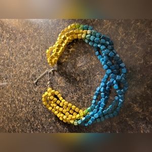 Wood Beaded Yellow & Blue Blend Necklace